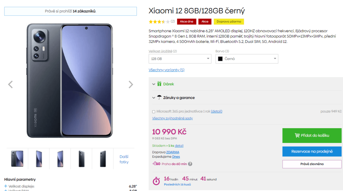 Xiaomi 12, 8x 3GHz, 8GB RAM, 6,28"
