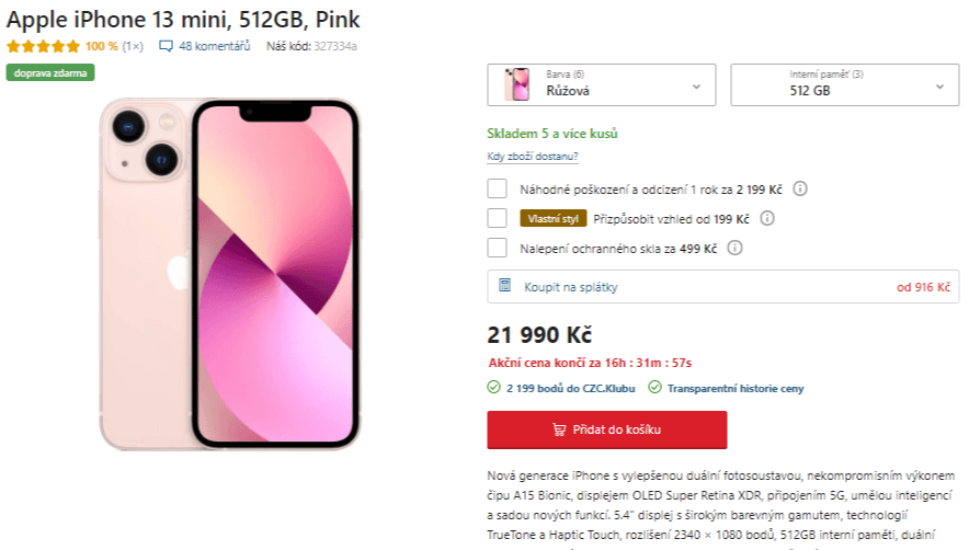 Apple iPhone 13 mini, 512GB, Pink