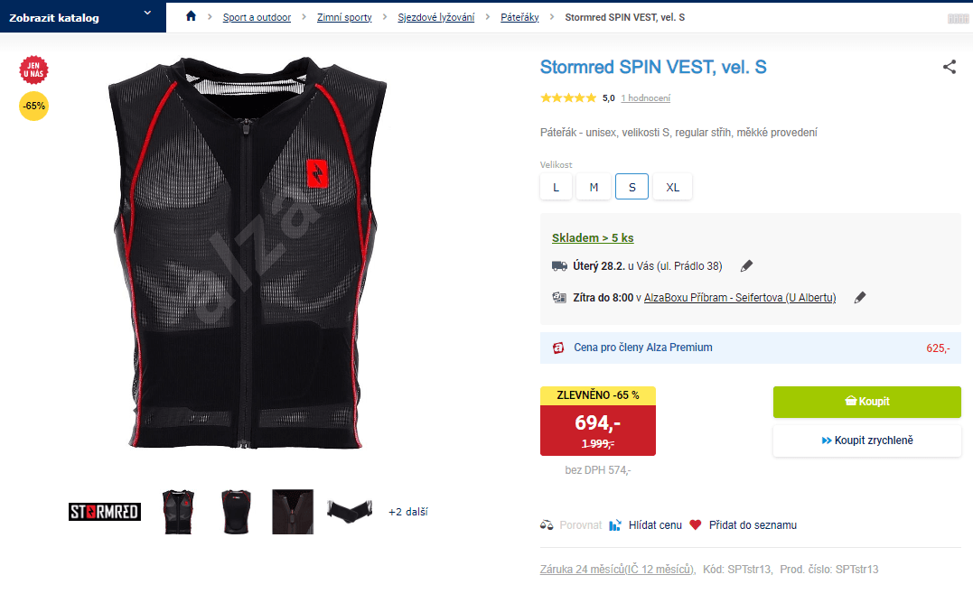 Páteřák Stormred SPIN VEST, vel S