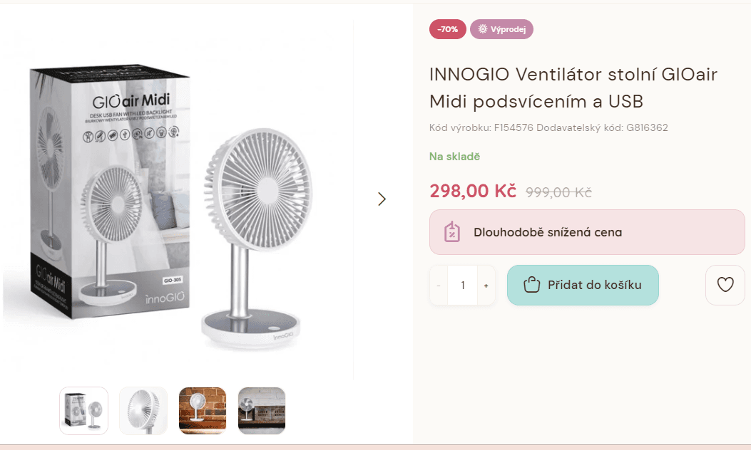 Ventilátor stolní innoGIO s podsvícením (USB)