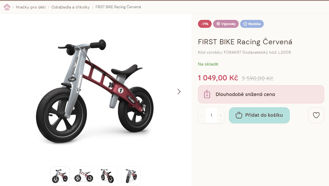 Odrážedlo First Bike Racing Červená