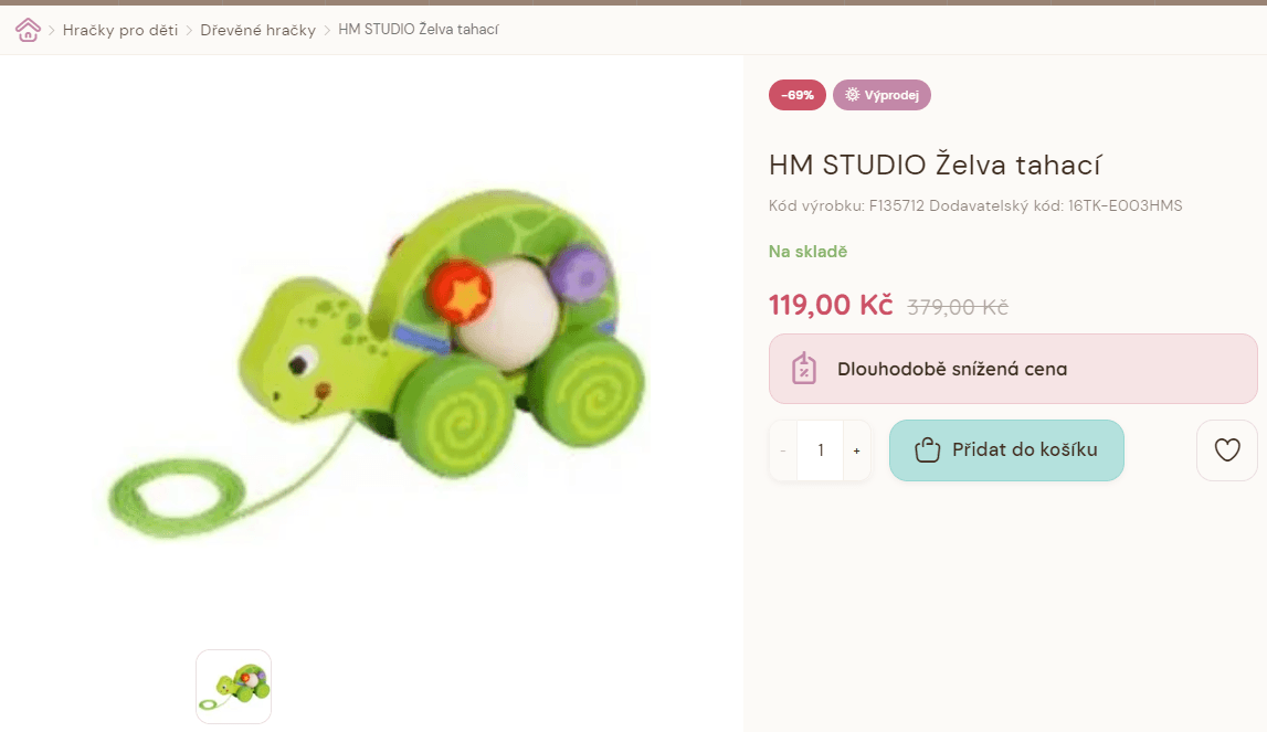 Dřevěná tahací želva, 18m+