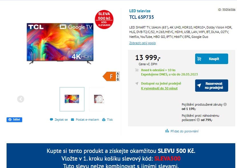 4K Google TV, 164cm TCL