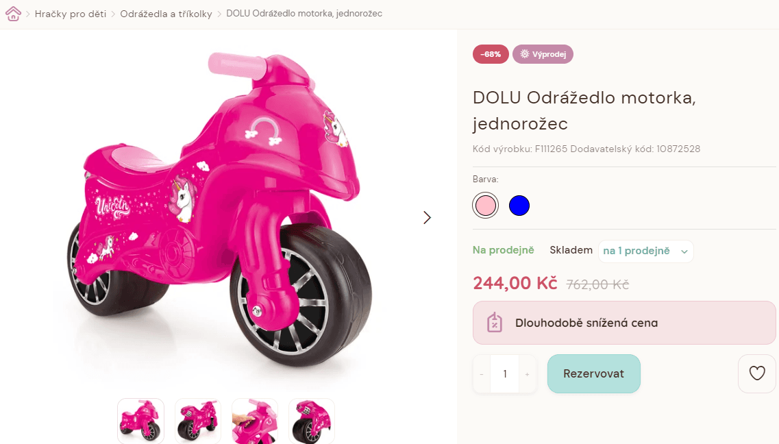 Odrážedlo motorka jednorožec Dolu