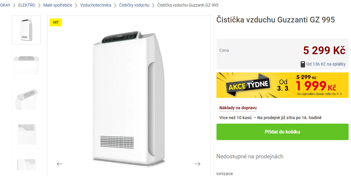 Čistička vzduchu s ionizátorem Guzzanti