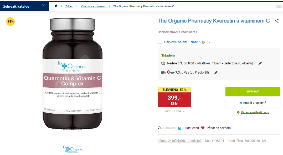 Doplněk stravy Kvercetin s vitaminem C