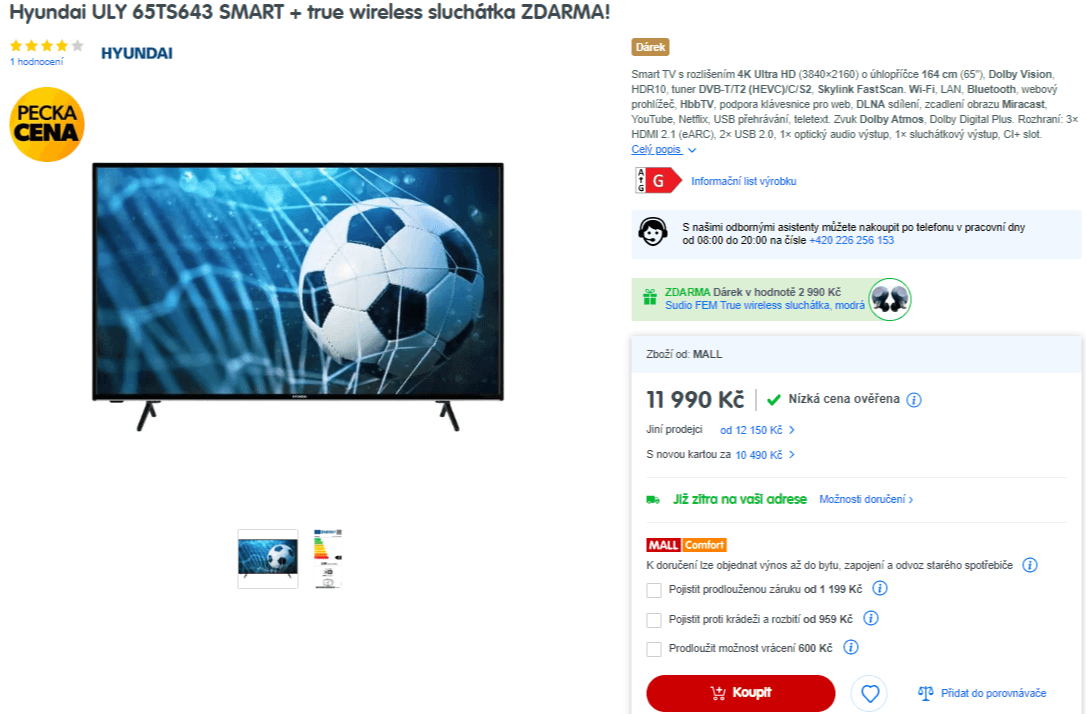 Ultra HD Smart TV, HDR, 165cm, Hyundai