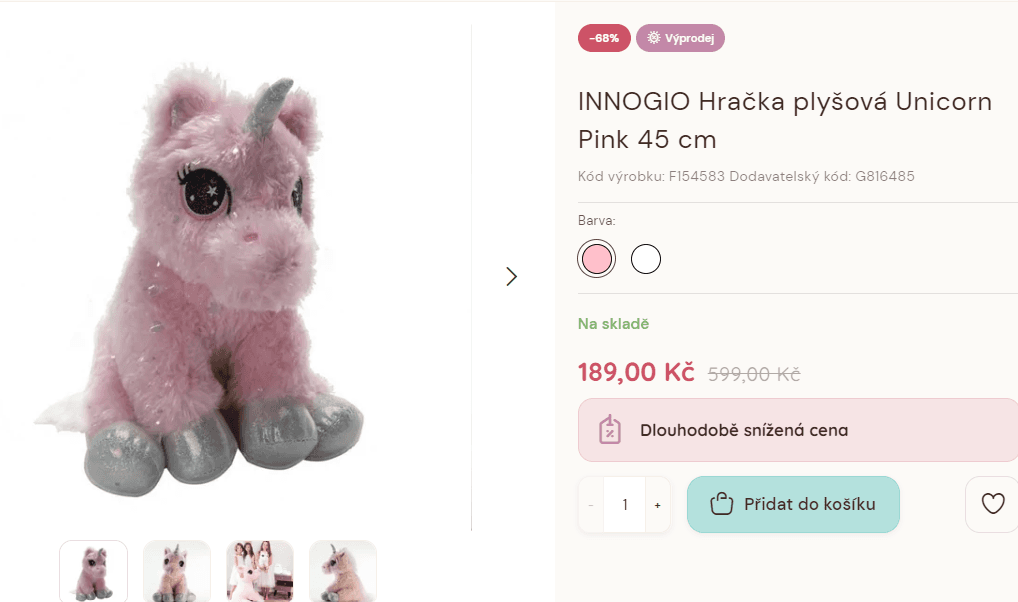 Plyšová hračka innoGIO Unicorn 45 cm