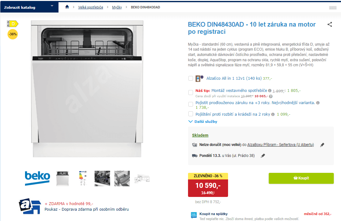 Vestavná myčka Beko, A+++, 14 sad
