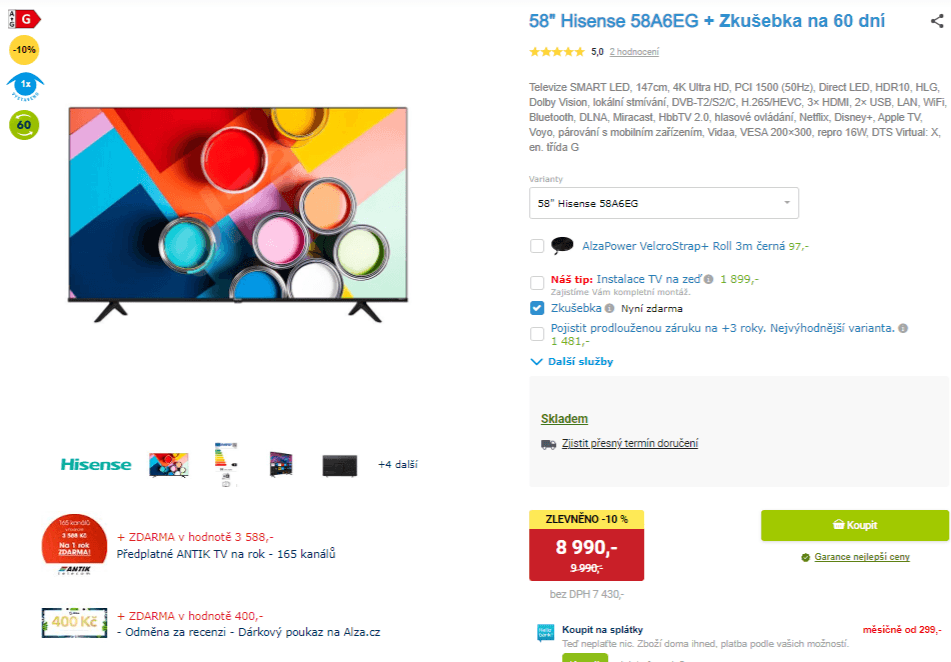 4K Smart TV, HDR, 147cm, Hisense