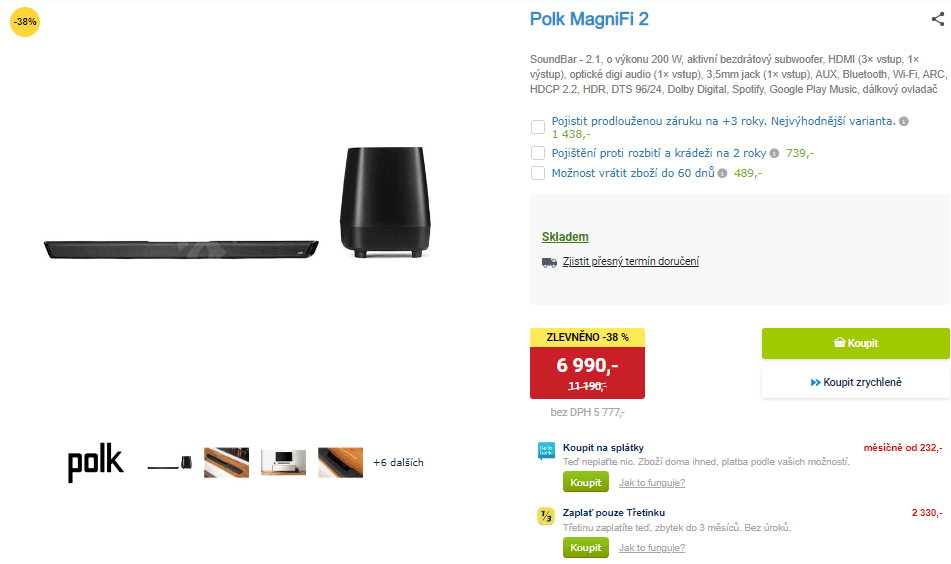 Soundbar Polk Magnifi 2 200W, BT, Wifi, subwoofer