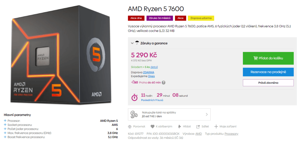 6 jádrový procesor AMD Ryzen 5 5,1GHz