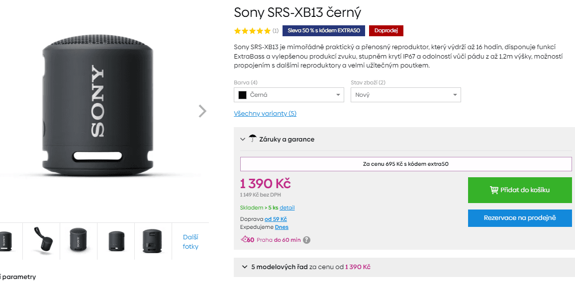 BT repro, přenosné SONY, XBass, 5W