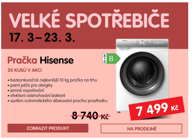 Hisense 10kg, 1400 ot., pára, B