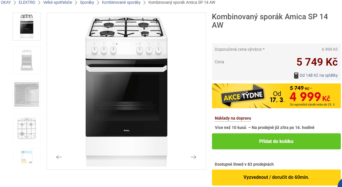 Kombinovaný sporák Amica SP 14 AW