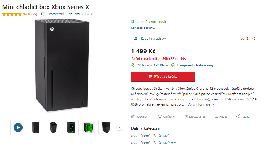 Lednice Xbox, auto, 12 plechovek, 10 l.
