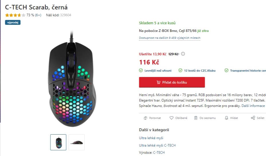 Herní myš C-TECH Scarab, RGB