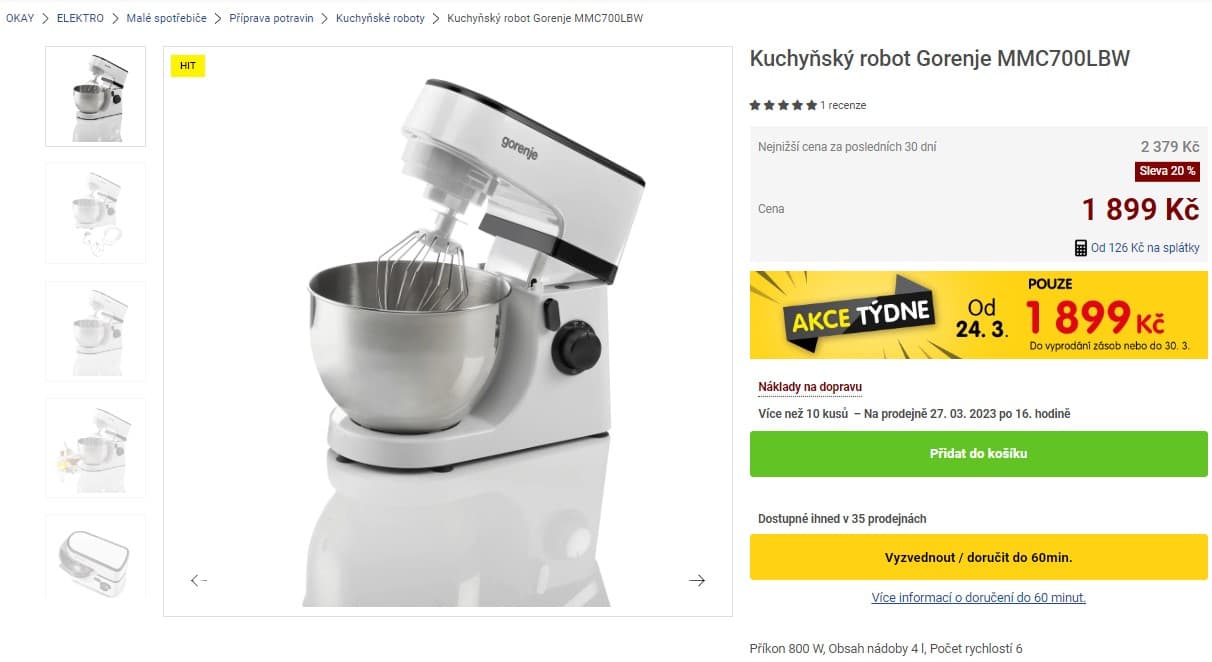Kuchyňský robot Gorenje, 800W, příslušenství