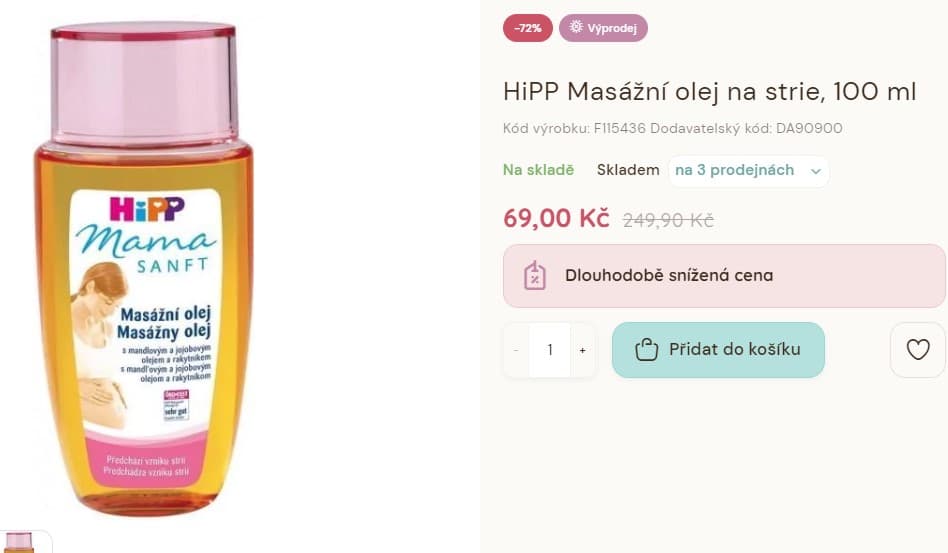 Masážní olej na strie HIPP 100 ml