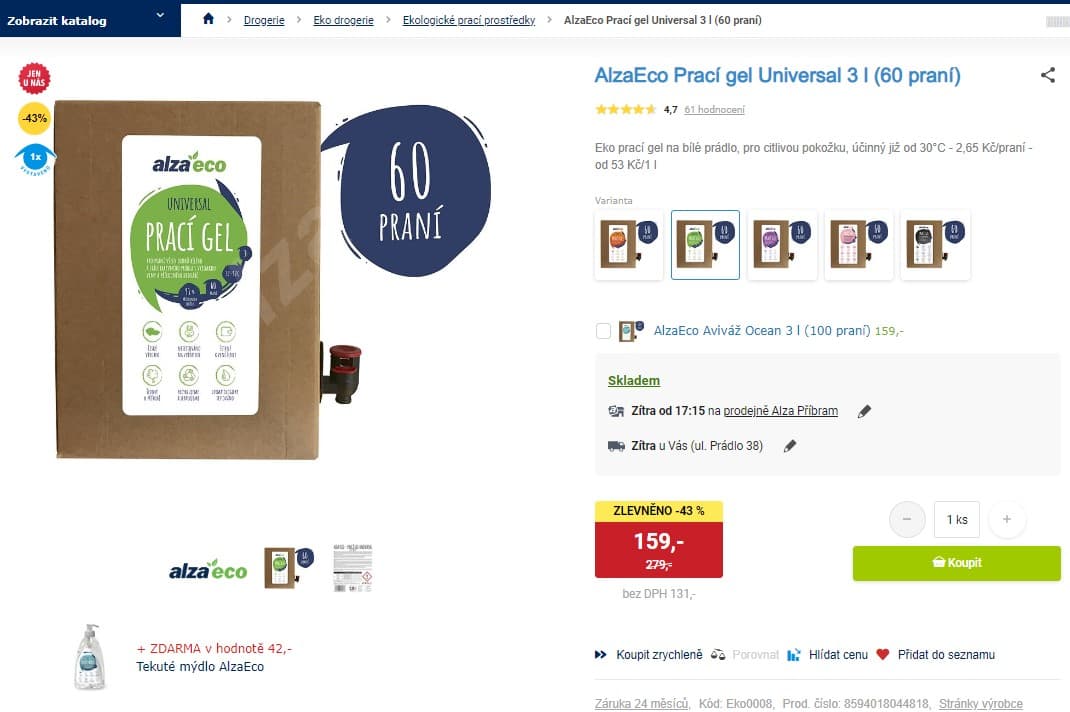Prací gel AlzaEco Universal 3 l (60 praní)