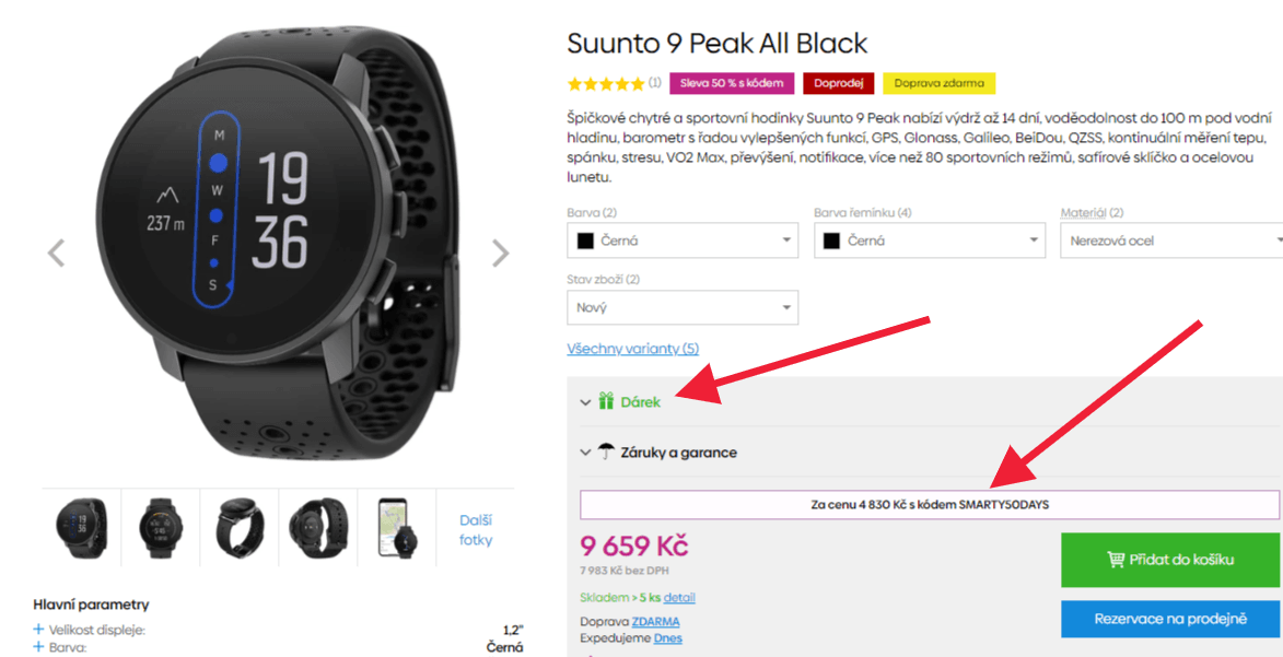 Chytré hodinky Suunto 9, 80 sportů
