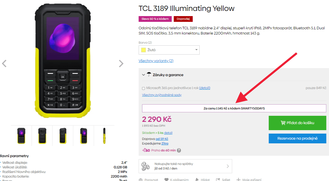 Tlačítkový telefon TCL, Dual SIM, SOS