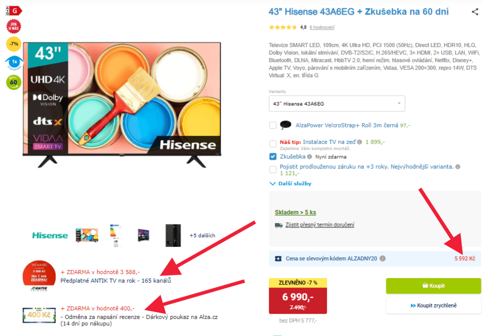 4K Smart TV, HDR, BT, 109 cm, Hisense