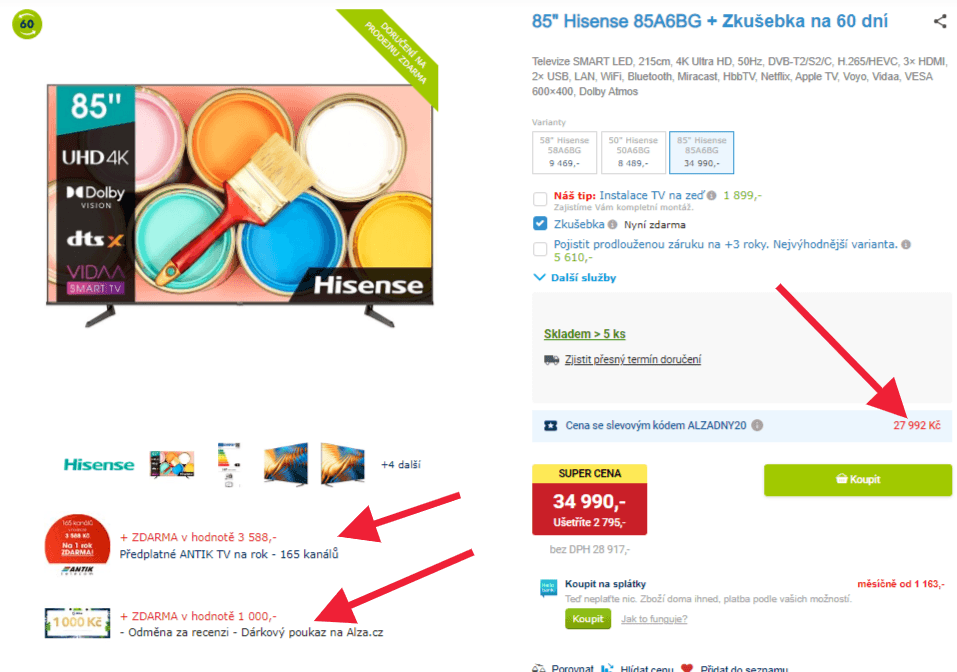 4K, Smart TV, HDR, 215cm, Hisense