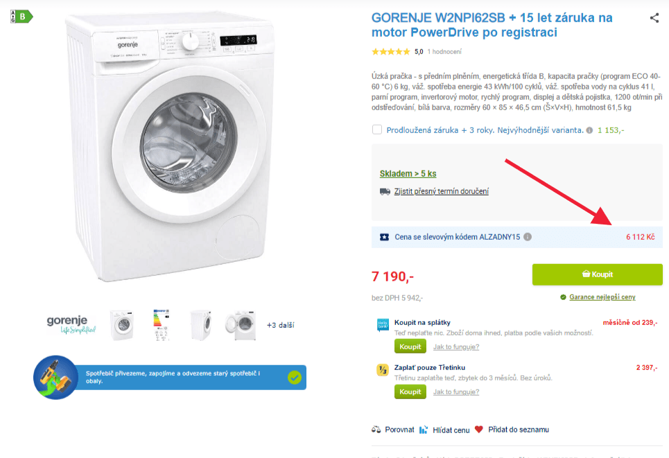 Úzká pračka Gorenje 6kg, 1200ot., pára