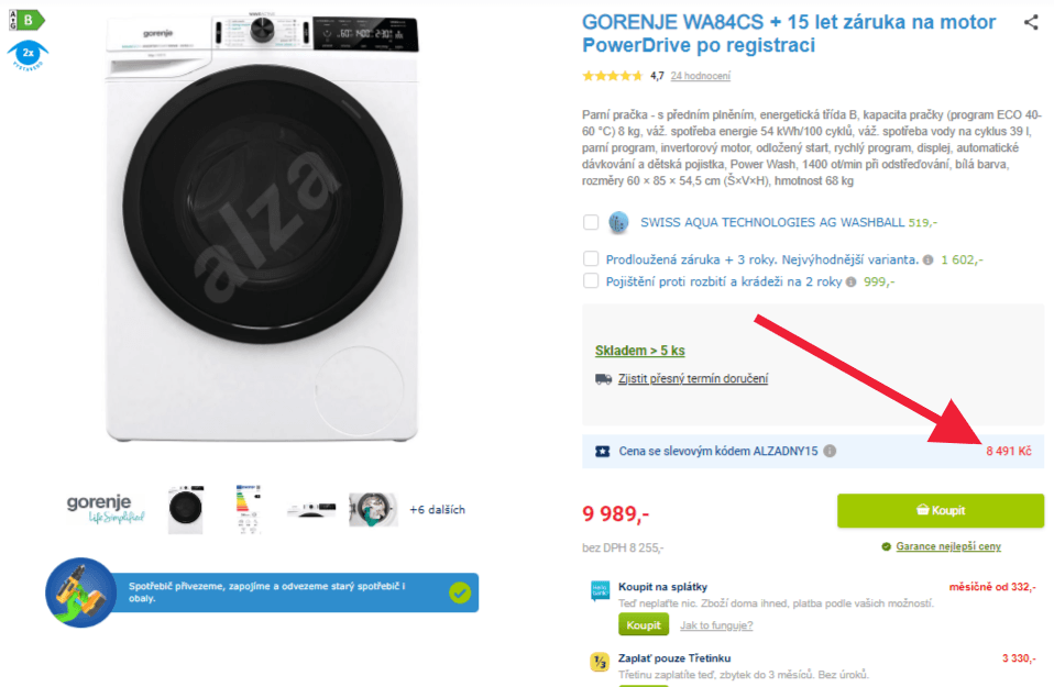 Parní pračka Gorenje, 8kg, 1400 ot., A+++