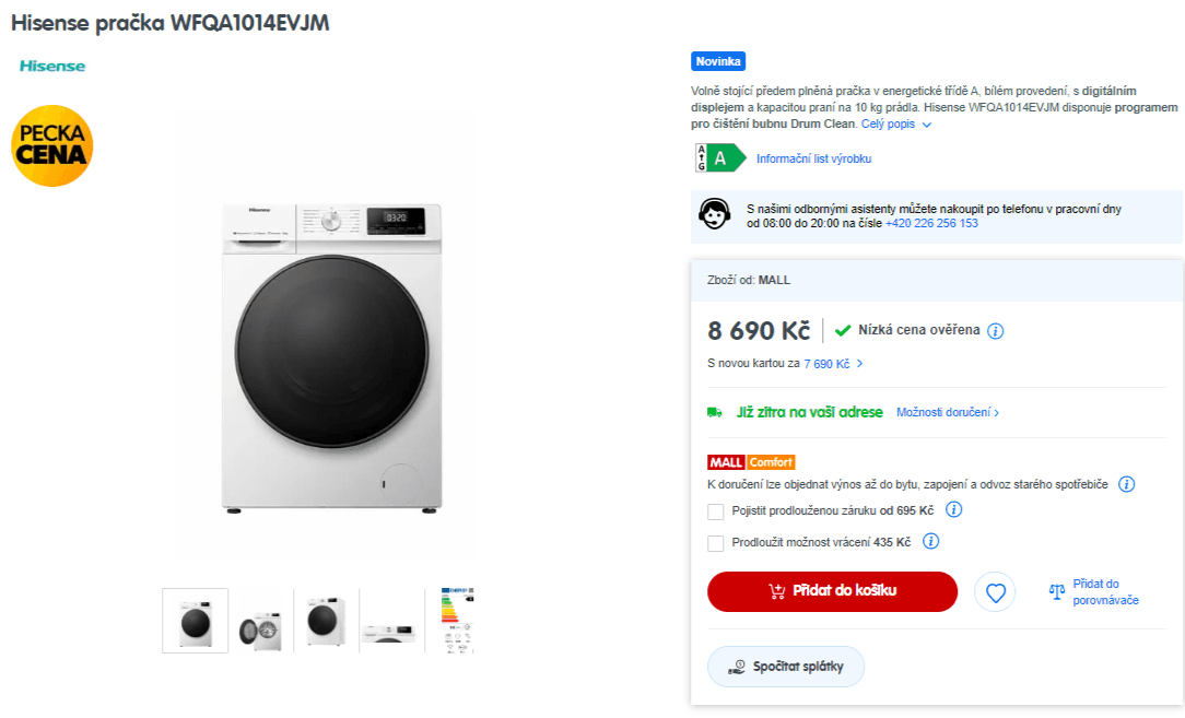 Parní pračka Hisense 10kg, 1400 ot.