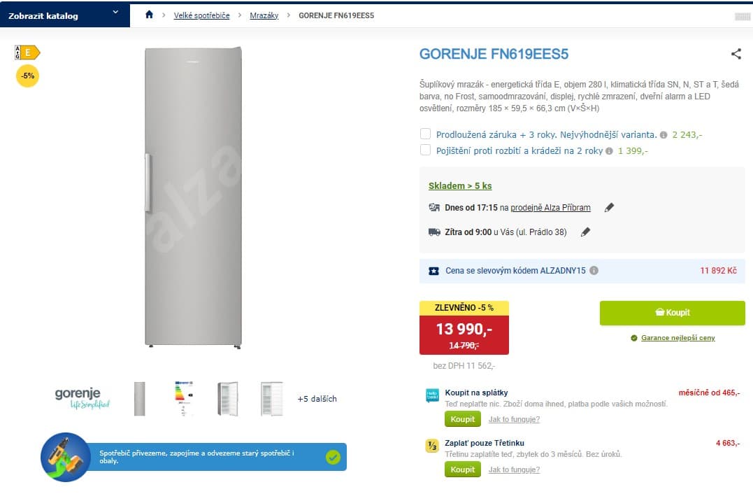 Šuplíkový mrazák Gorenje, 280 l, 185 cm