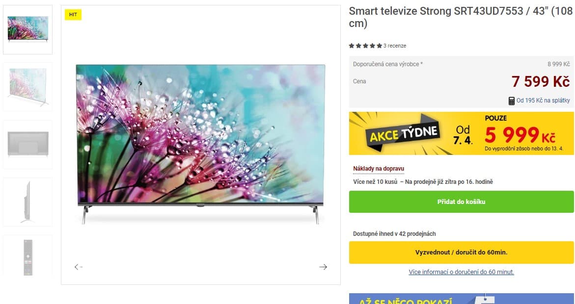 4K, Android TV, BT, HDR 109cm, Strong