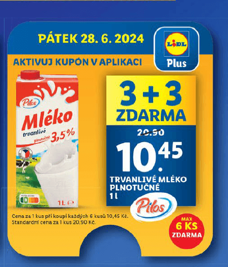 Plnotučné mléko Pilos, 3,5%, 1 litr