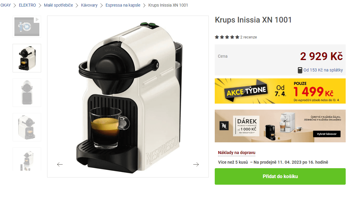 Kávovar Nespresso Krups Inissia