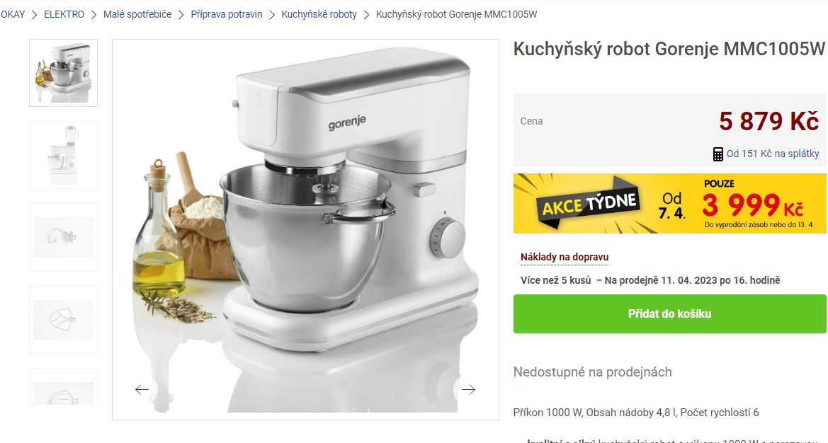 Kuchyňský robot Gorenje, mixér, 1000W