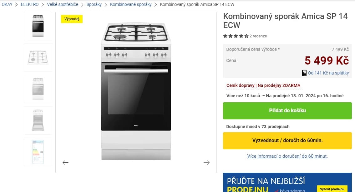 Kombinovaný sporák Amica SP 14 ECW