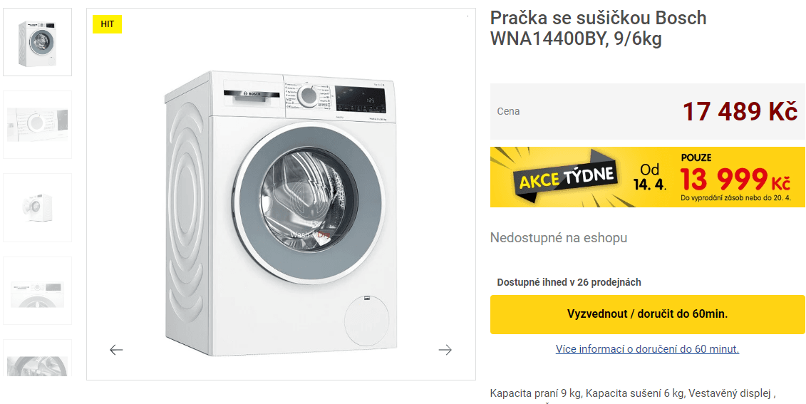 Pračka/Sušička BOSCH 9/6kg, 1400ot., pára