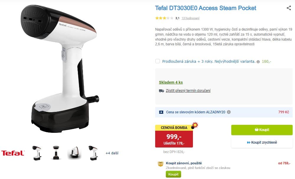 Napařovač oděvů Tefal, 1300 W