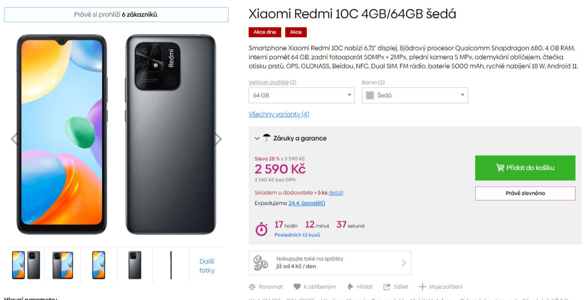Xiaomi 10C, 8x 2,4GHz, 4GB RAM, 6,71", NFC