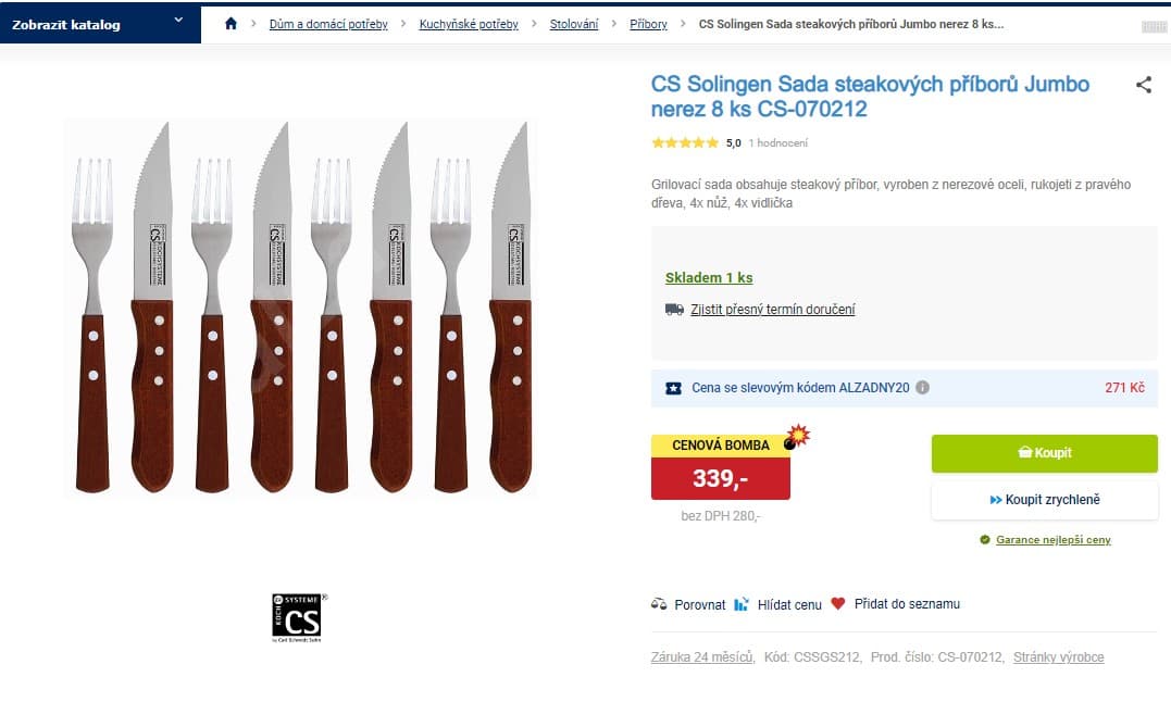 Sada steakových příborů Jumbo nerez 8 ks