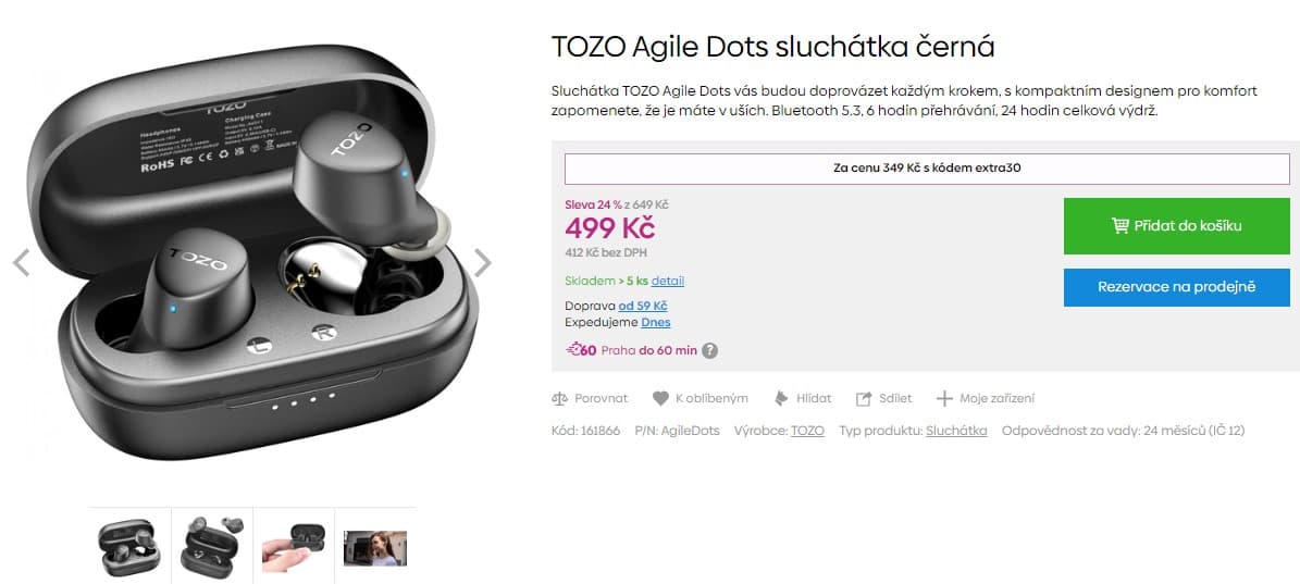 Bluetooth sluchátka Tozo Agile Dots