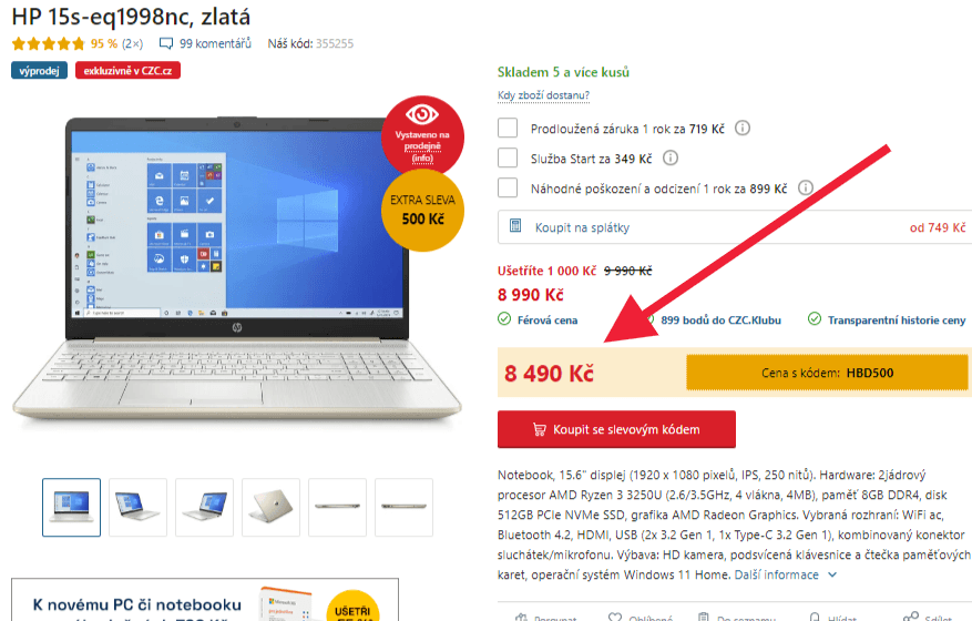 HP 3,5GHz, 8GB RAM, SSD, 15,6"