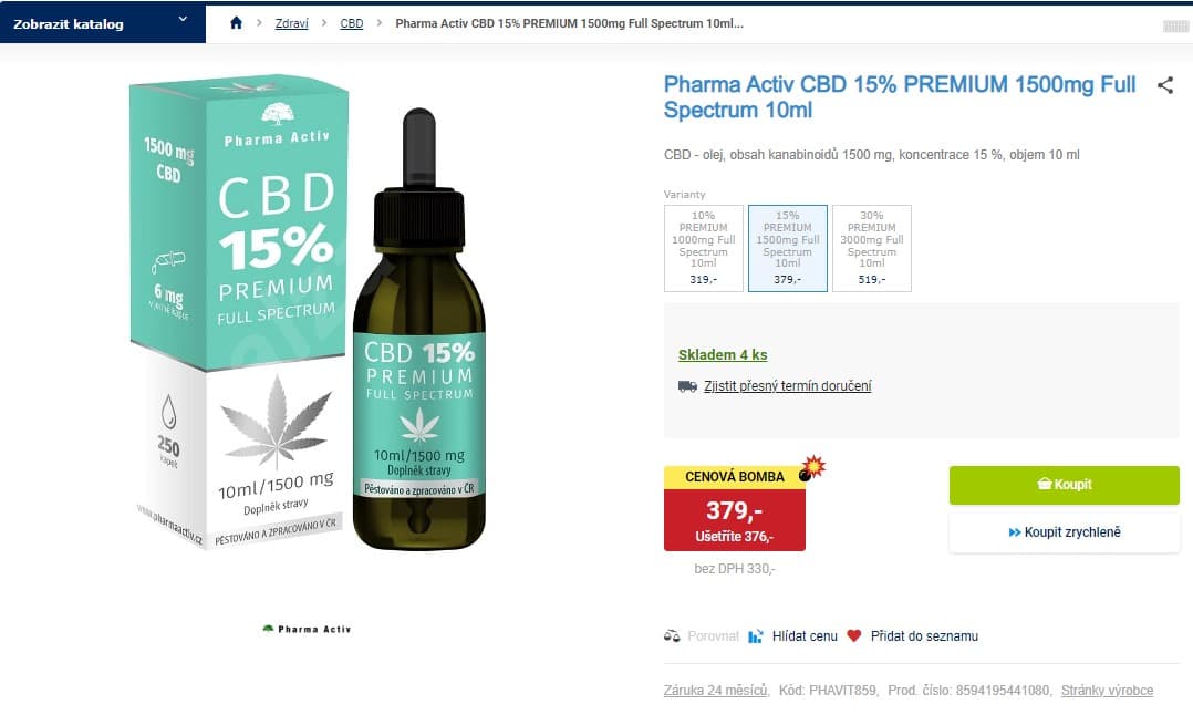 CBD olej Pharma Activ 15% Premium
