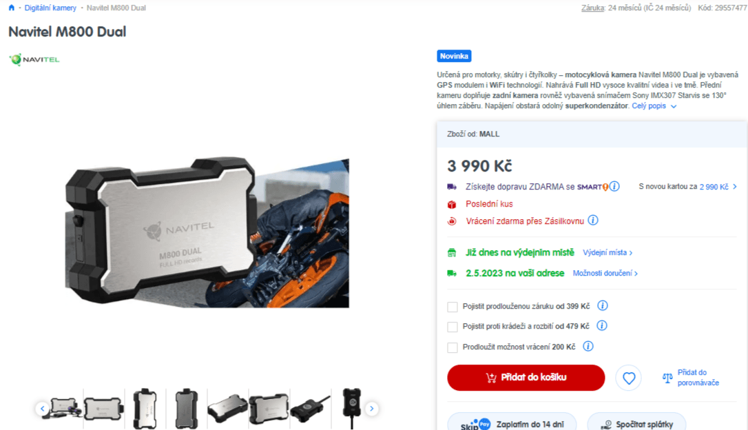 Dual kamera na motorky Navitel, FHD, Wifi