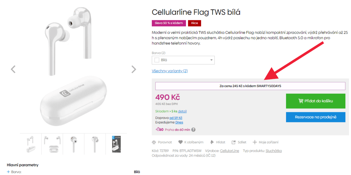 BT sluchátka Cellularline TWS, 28 hodin