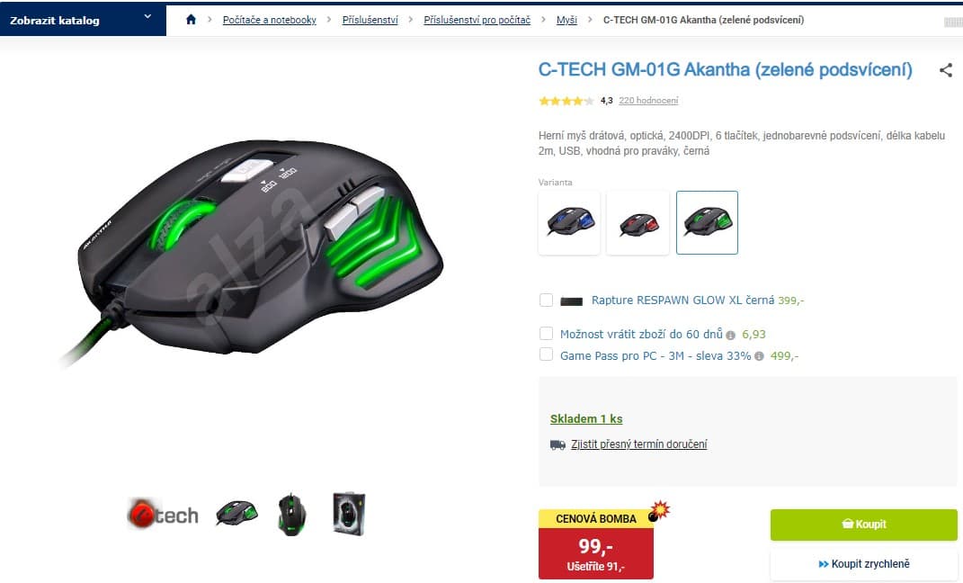 Herní myš C-TECH Akantha, optická