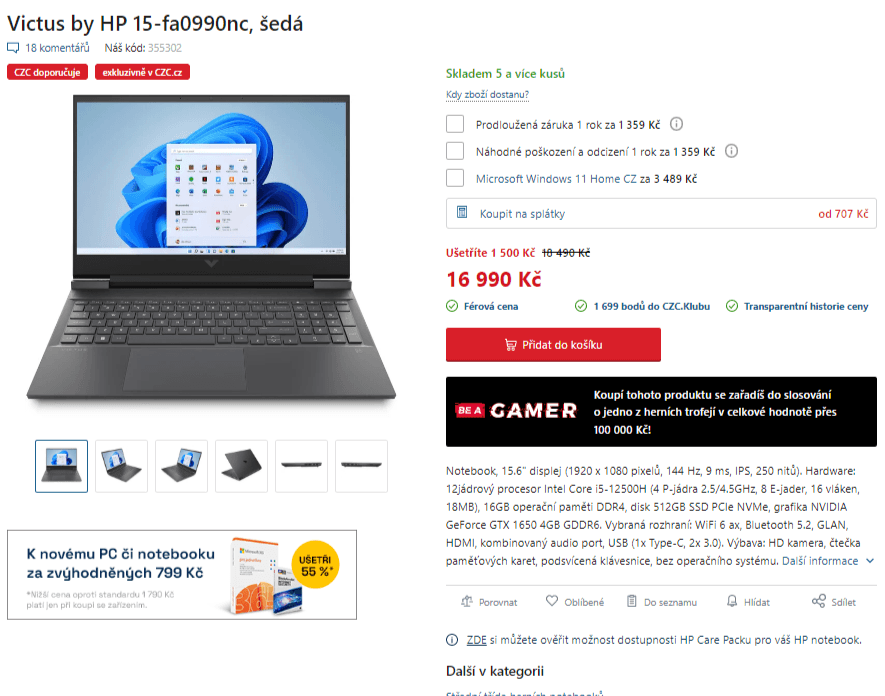 HP 4,5GHz, 16GB RAM, 4GB Nvidia, 15,6"