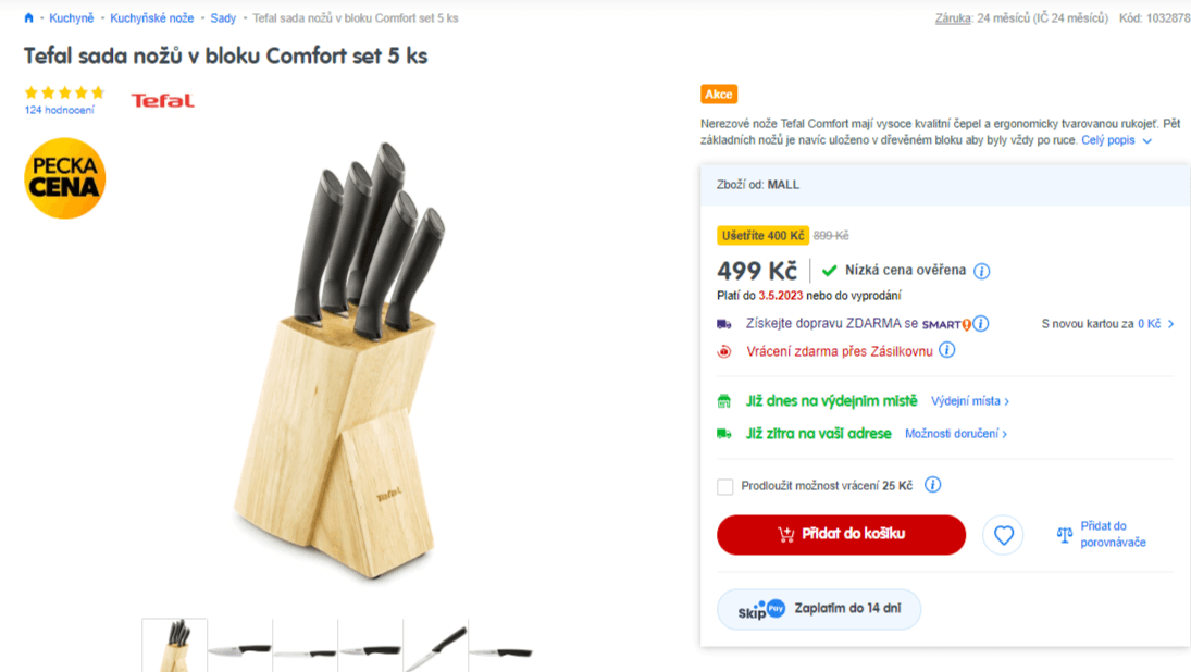 Sada 5 nožů v bloku Tefal Comfort