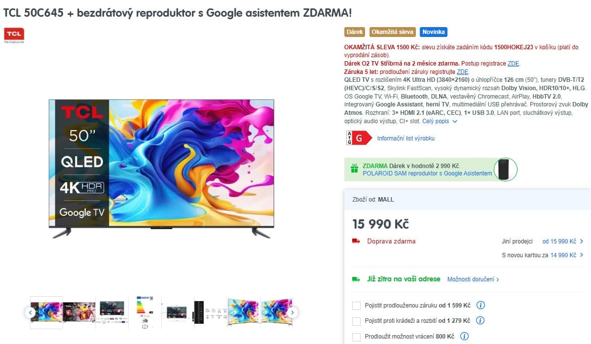 QLED TV TCL, 126 cm,  4K Ultra HD